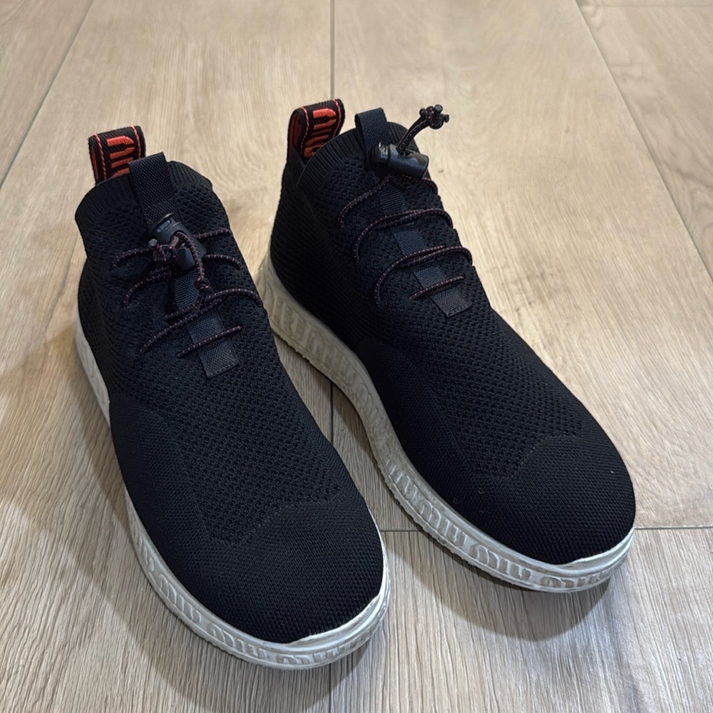 MIU MIU PRADA 5E088D BLACK KNIT MESH BUNGEE LACE SOCK SNEAKERS 37.5 US 7.5